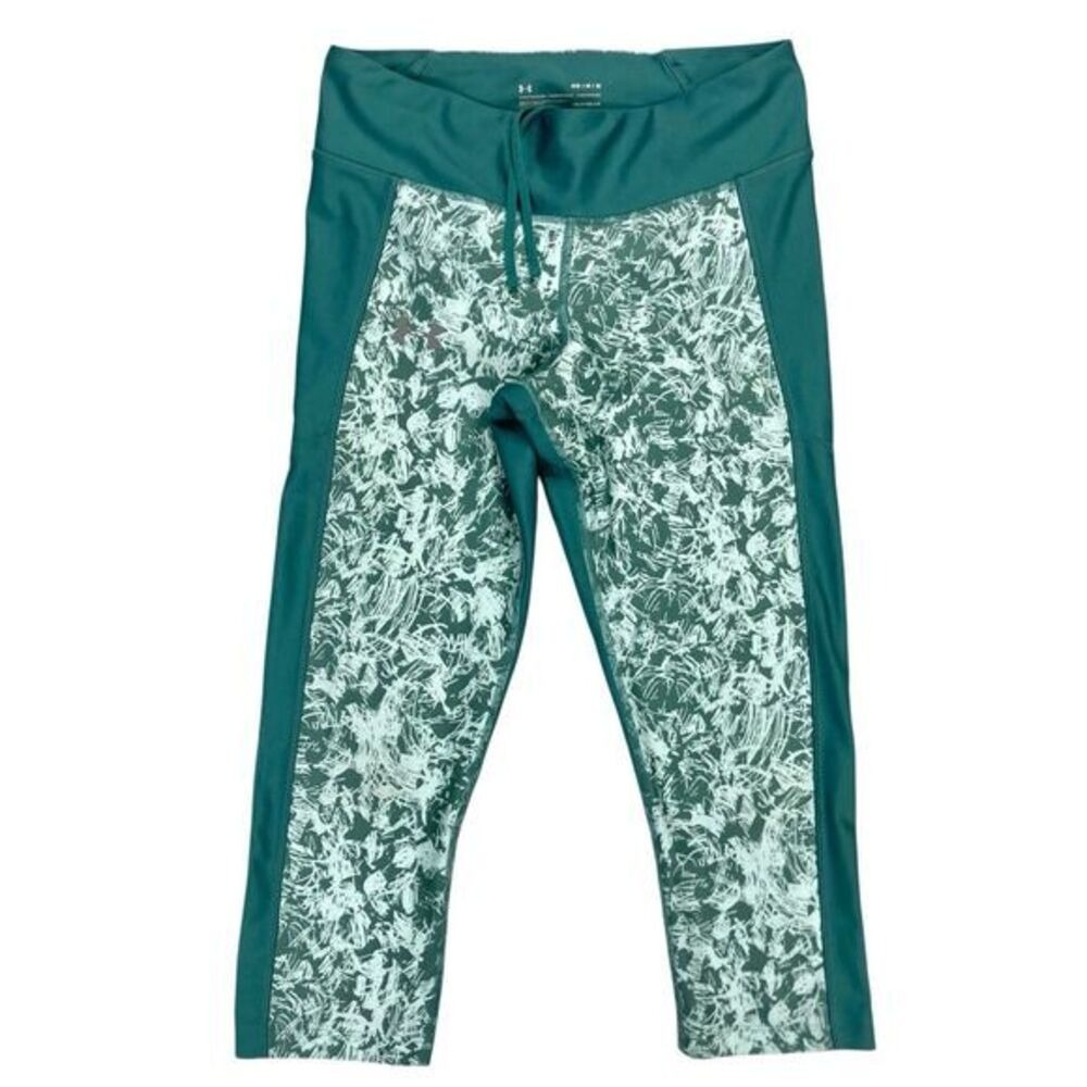 Under Armour Compression Cropped Leggings Women M Teal Graphic Gym Print Pullon